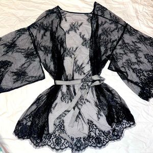 Black lace robe with flowy sleeves